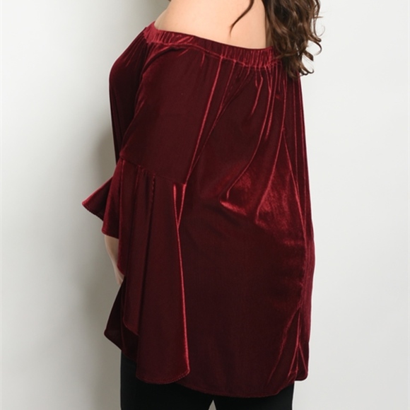 VELVET OFF SHOULDER BELL SLEEVE TOP - Picture 3 of 4